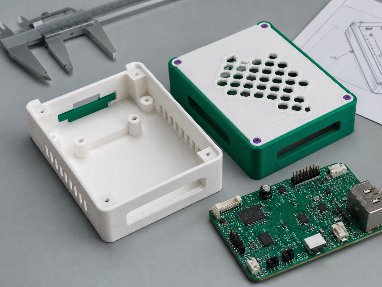 A prototype enclosure being reviewed before production